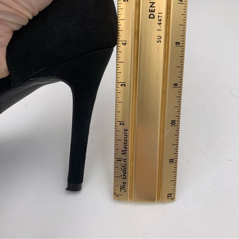 NY&C High Heels Black Faux Suede‎ Women 9.5 Stiletto Ankle Strap Scalloped EUC - Picture 10 of 11